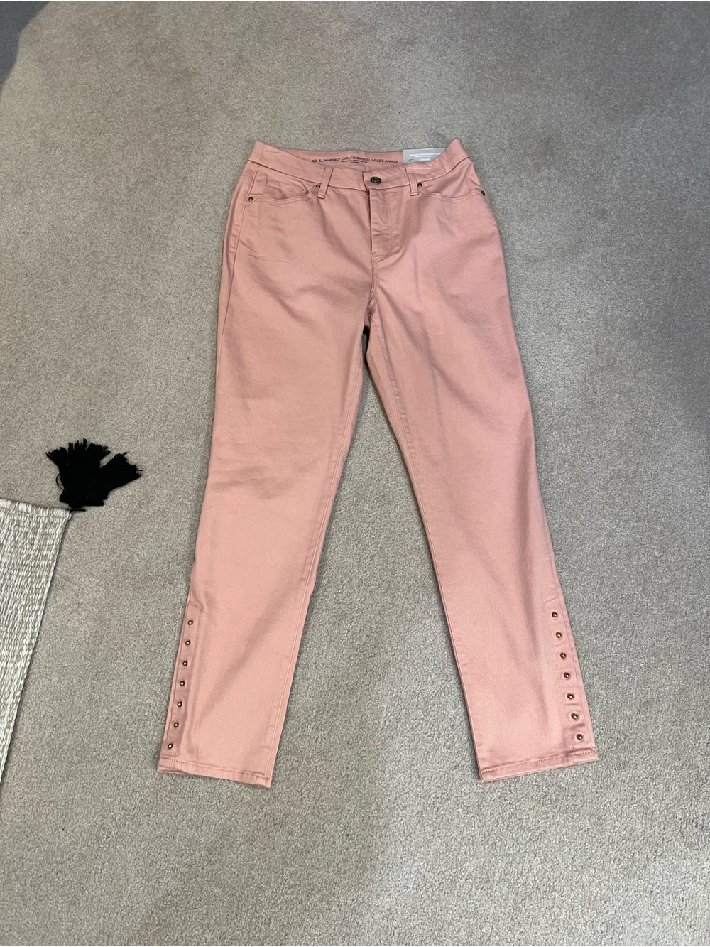 Blush Pink Snap-Hem Slimming Jeans